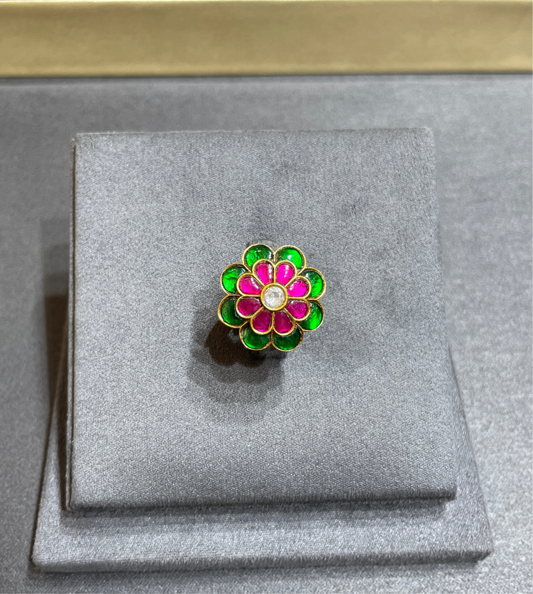 925 Silver Small Floral Gold Look Ring