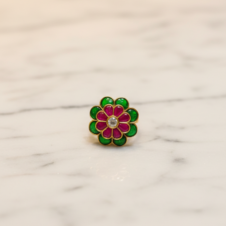 Heritage Meenakari Floral Cocktail Gold Look Ring