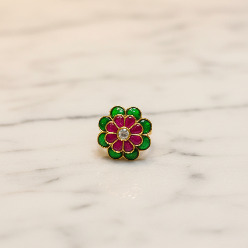 Heritage Meenakari Floral Cocktail Gold Look Ring