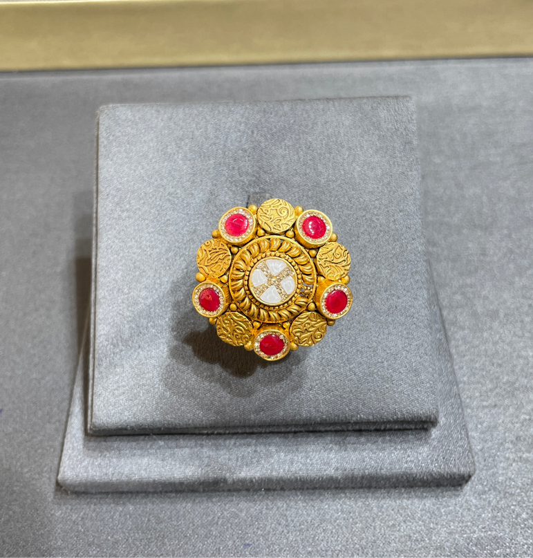 925 Silver Oversized Floral Real Gold Look Ring