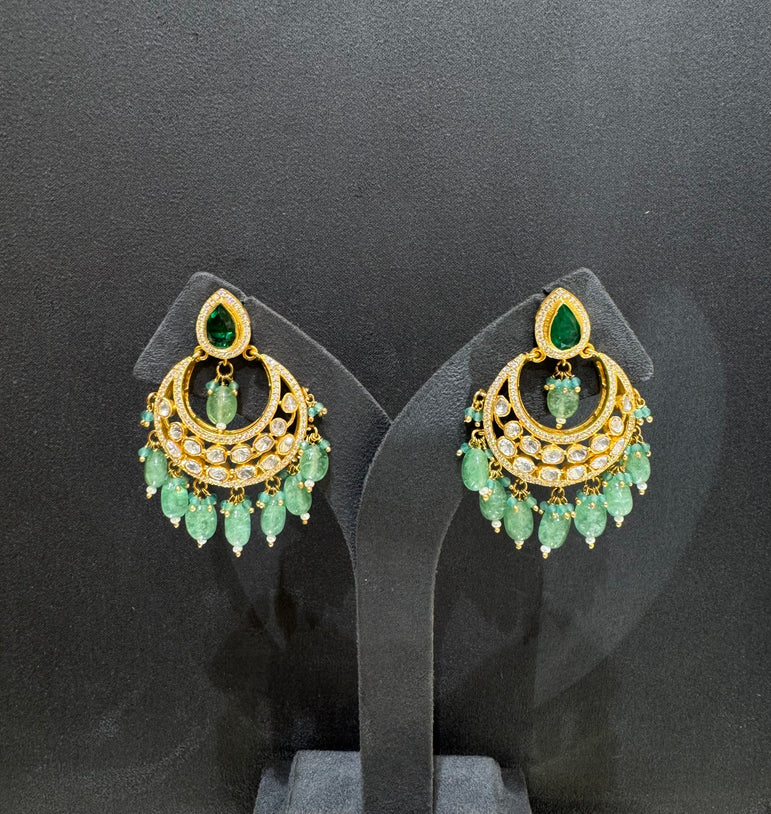 925 Silver Jade Mist Chandbali Polki Earrings