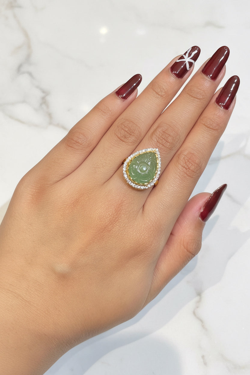 Emerald-Hue Pear Statement Moissanite Diamond Ring