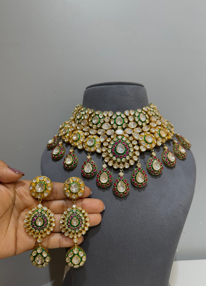925 Silver Kashi Victorian Heavy Bridal Polki Set