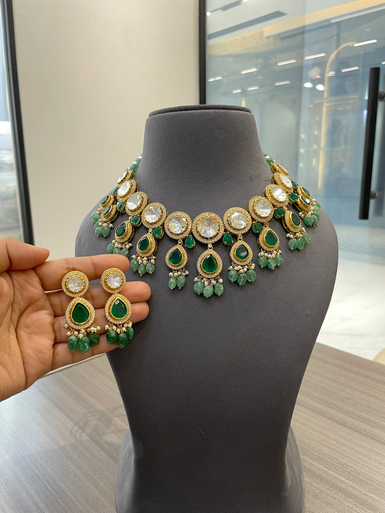 925 Silver Rubani Polki Necklace Set