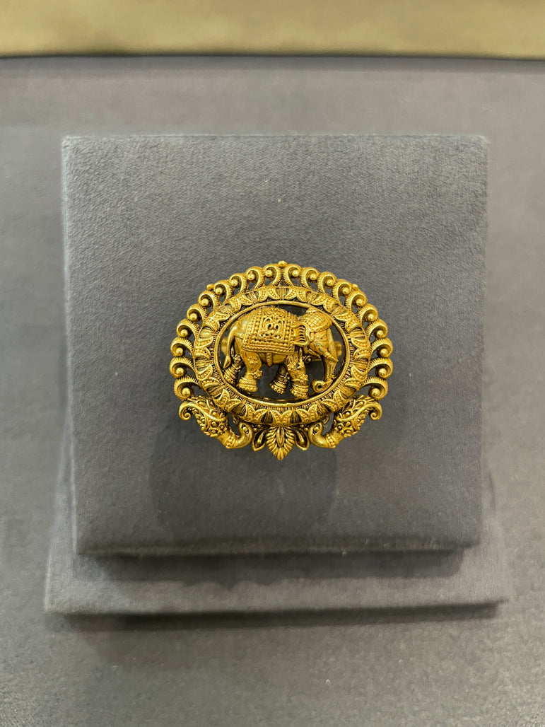 925 Silver Elephant Antique Gold Look Ring