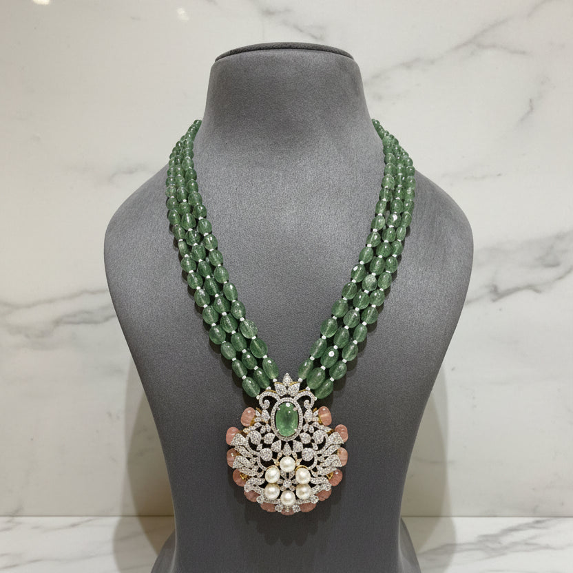 Oval Mint Gemstone & Pearl Cluster Diamond Look Set