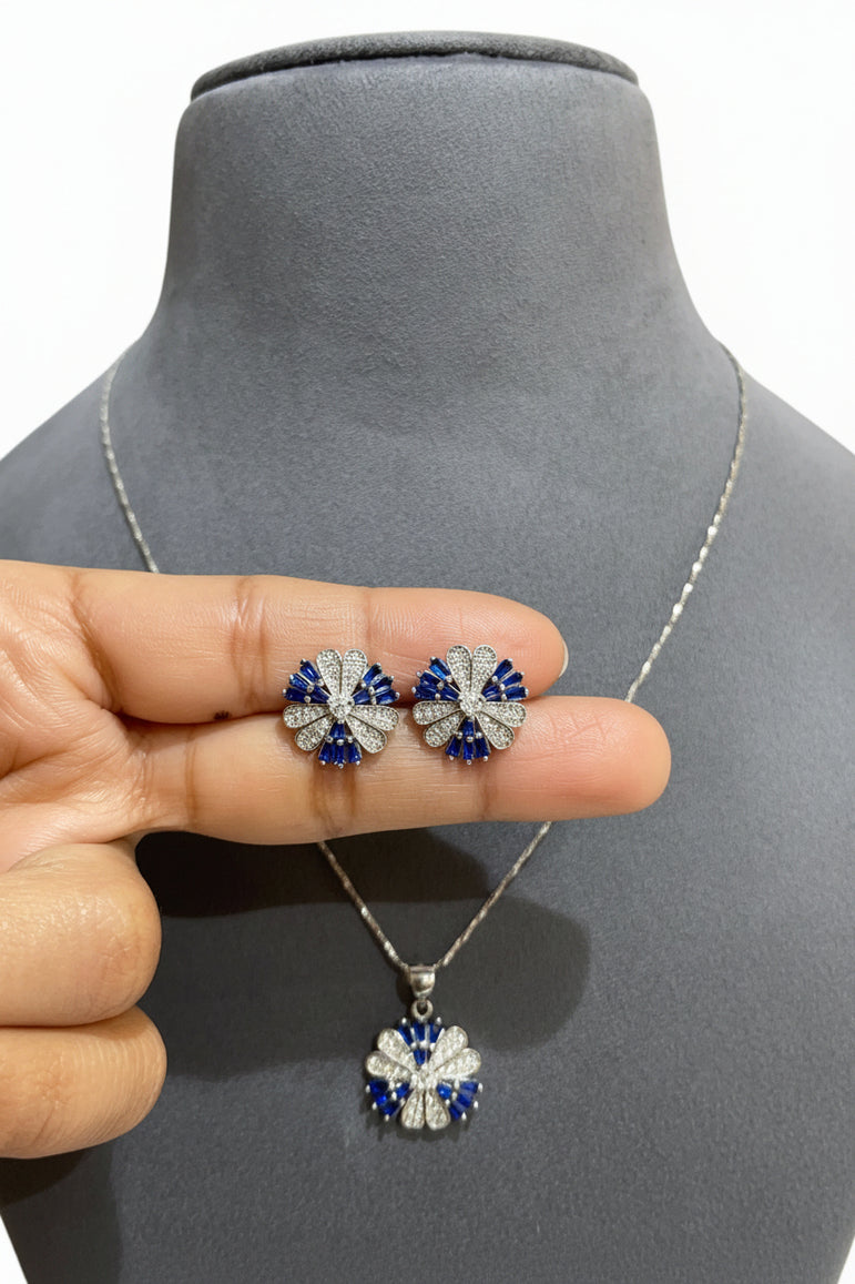 Royal Sapphire Halo Diamond Pendant Set (Only Pendant Set)