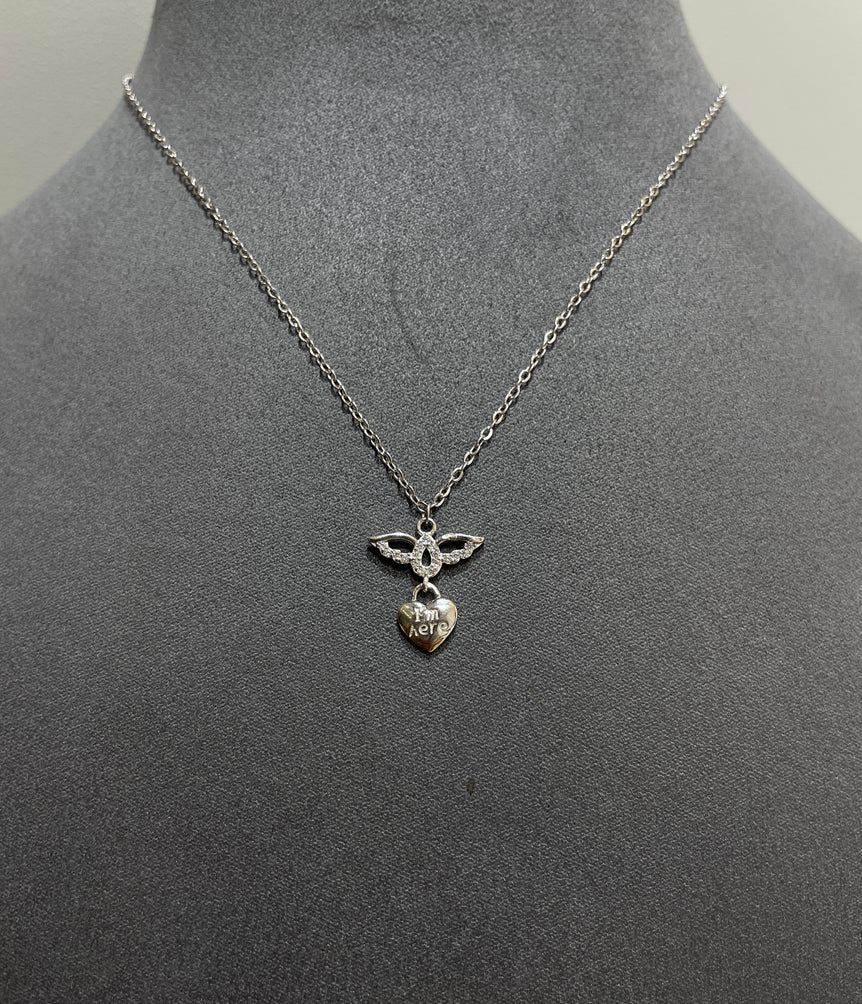 925 Silver Angel Heart Drop Pendant