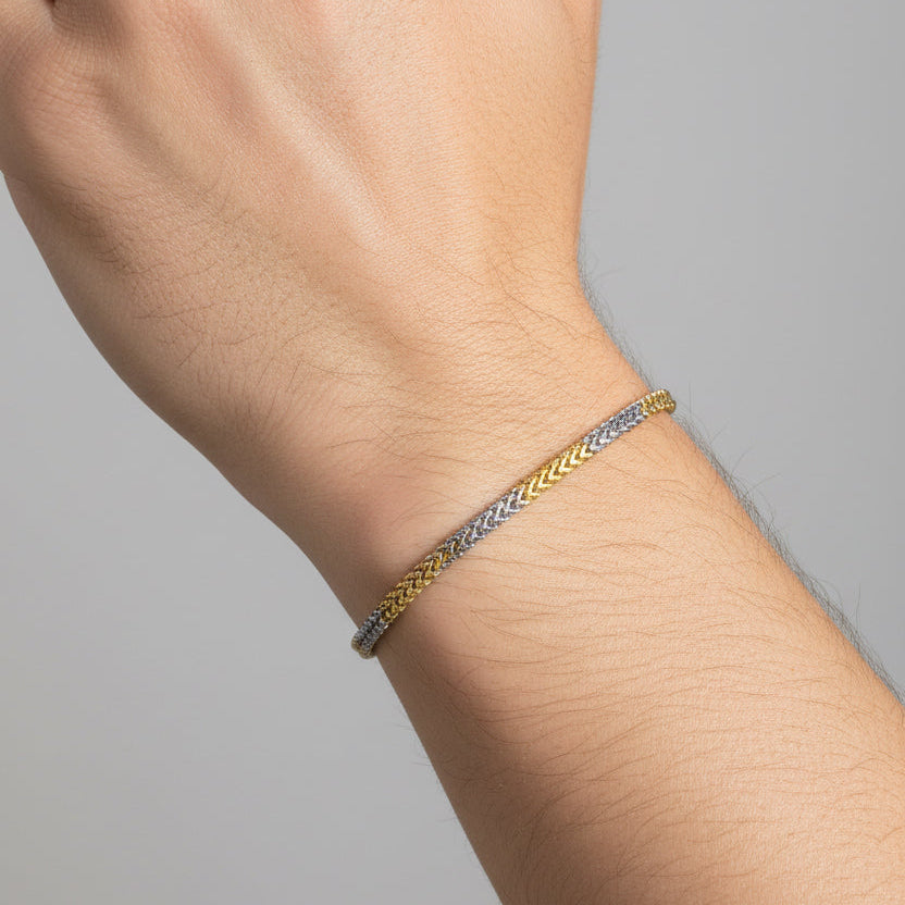 Dual-Tone Alternating Wheat Link Men's Chain Bracelet