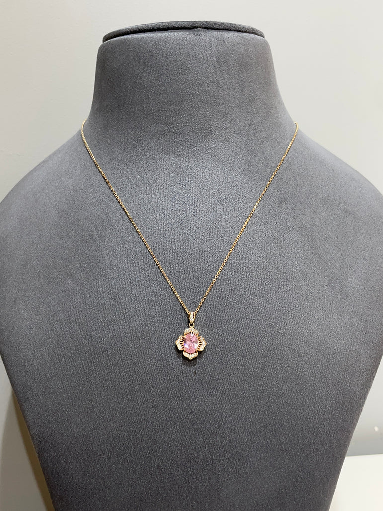 925 Silver Pink Stone Flower Pendant
