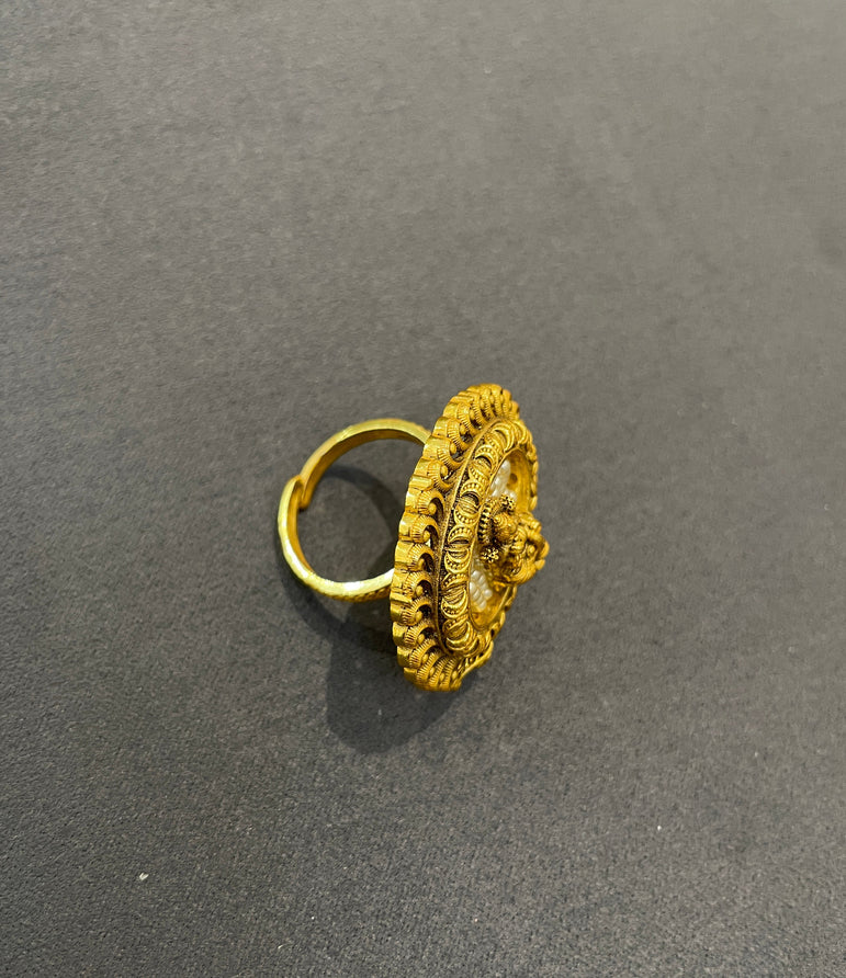 925 Silver Lakshmi Ji Antique Gold Look Ring