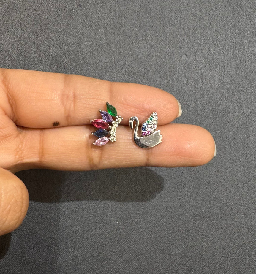 925 Silver Asymmetrical Modern Diamond Look Earrings