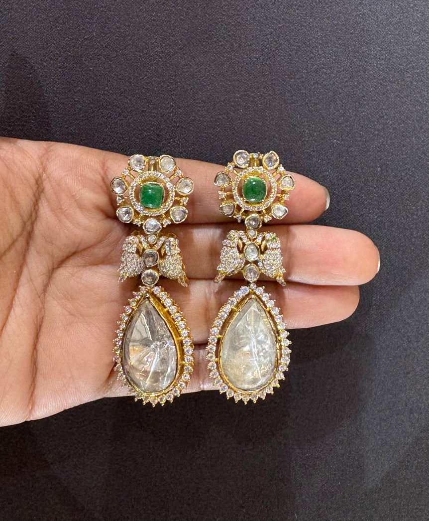 925 Silver The Polki Parrot Ethnic Earrings