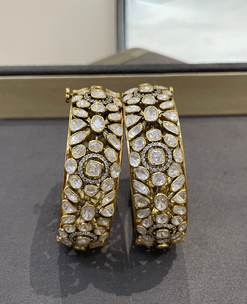 Royal Statement Moissanite Polki Openable Bangle