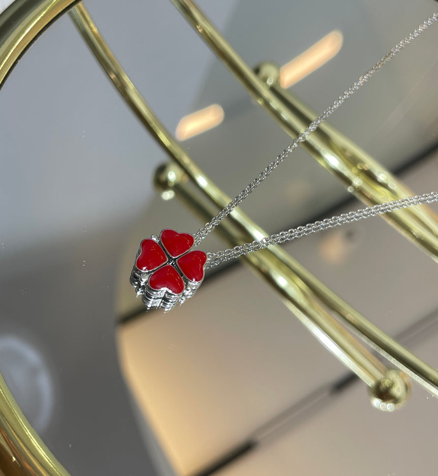 925 Silver Four Clover Leaf & Hearts Two in One Pendant