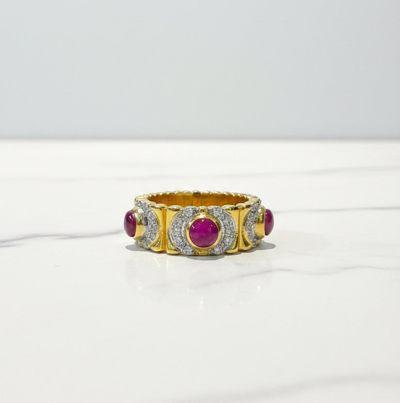 Ruby Cabochon Pavé Band Moissanite Diamond Ring