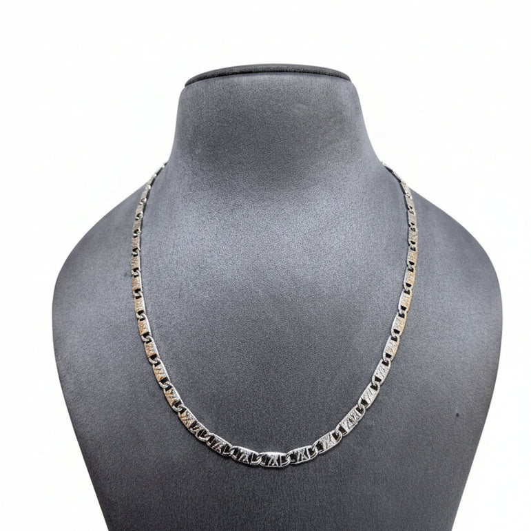 Silver Slim Patterned Bar Link Men's Chain