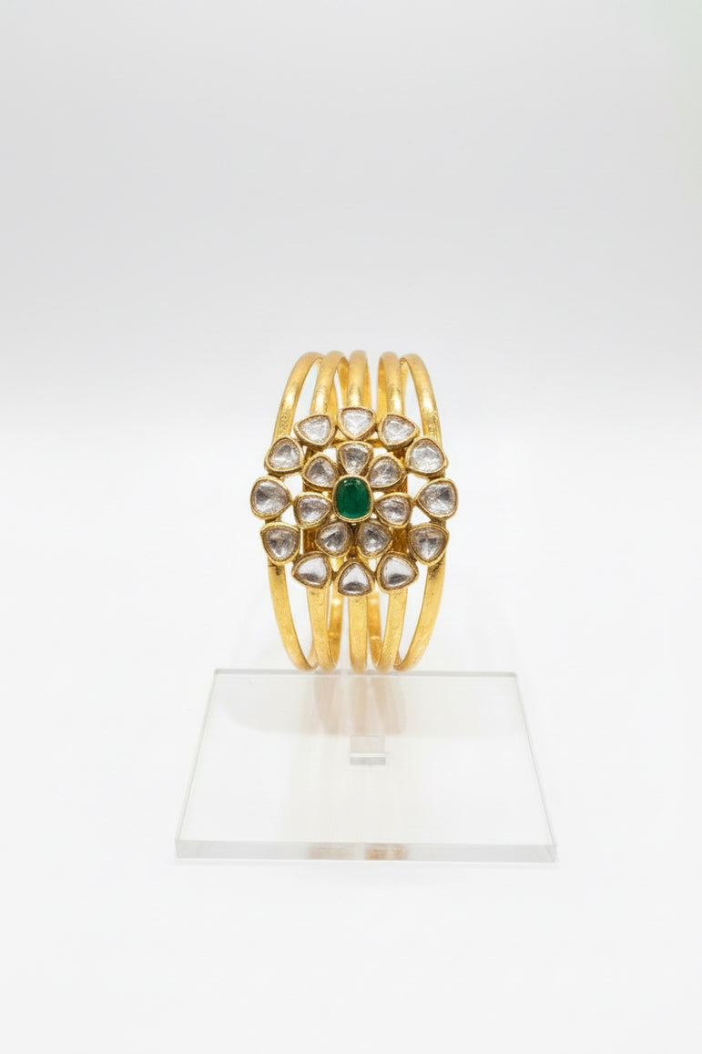Dual-Tier Moissanite Polki Rosette Broad Bracelet