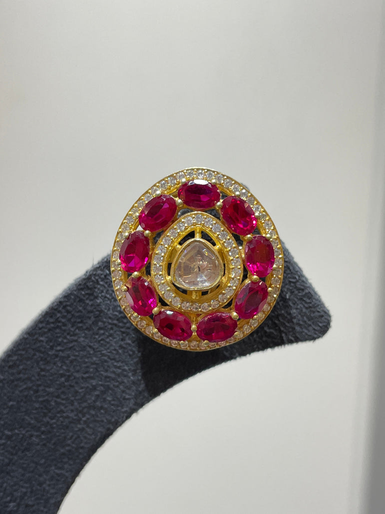 925 Silver Elegant Ruby & Polki Earrings