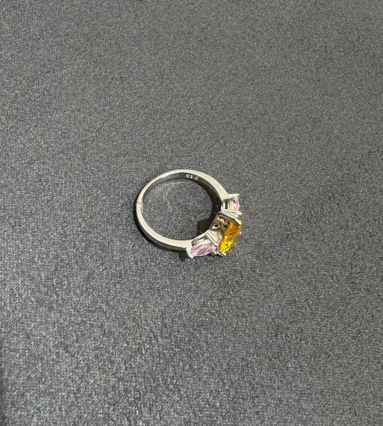 925 Silver Blush & Yellow Solitaire Diamond Ring