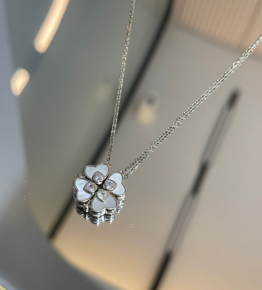 925 Silver Four Clover Leaf & Hearts Two in one pendent