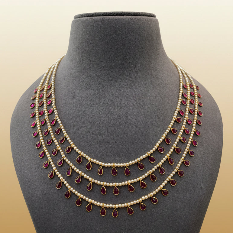 Multi-Layered Pearl & Stone Mala Necklace
