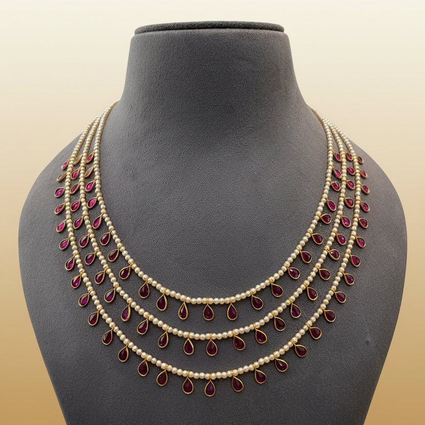 Multi-Layered Pearl & Stone Mala Necklace