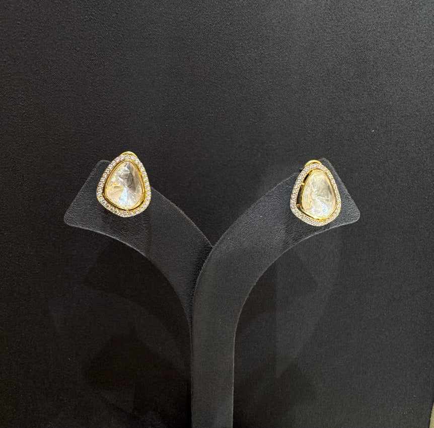 925 Silver Polki With Outer Earrings