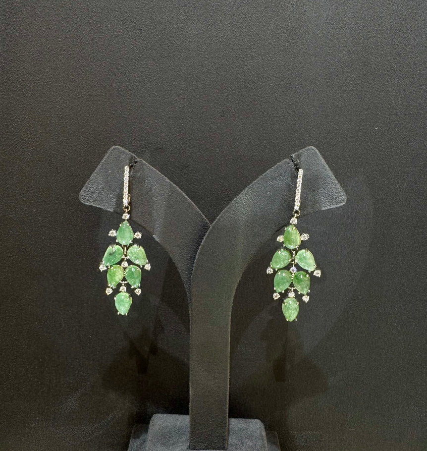 925 Silver Green Beads Drop Earrings