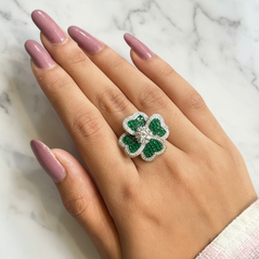 Blossoming Emerald Clover Statement Ring