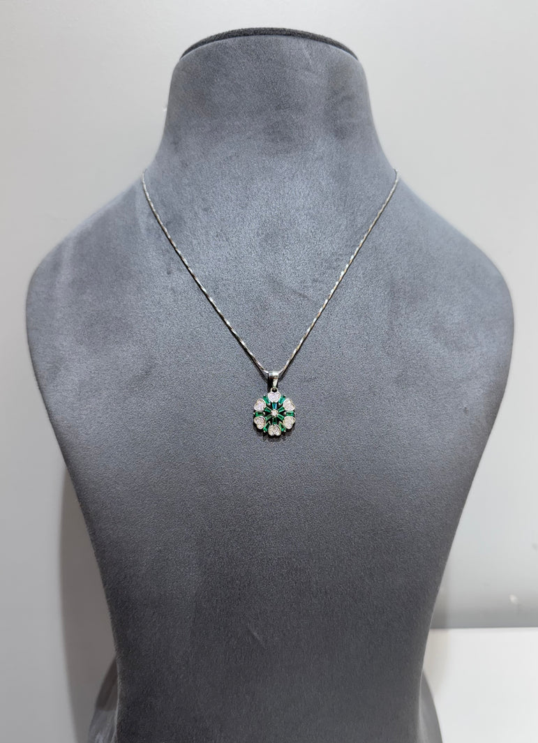 925 Silver Green Flower Pendant Set (Without Chain)