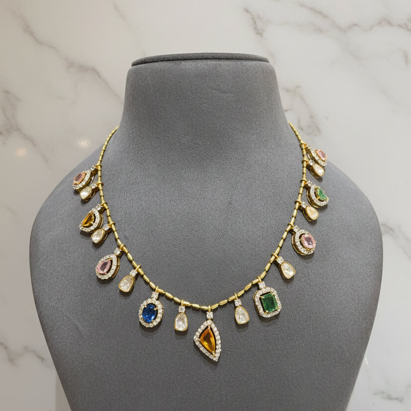 Prism Charm Navratna Necklace Set