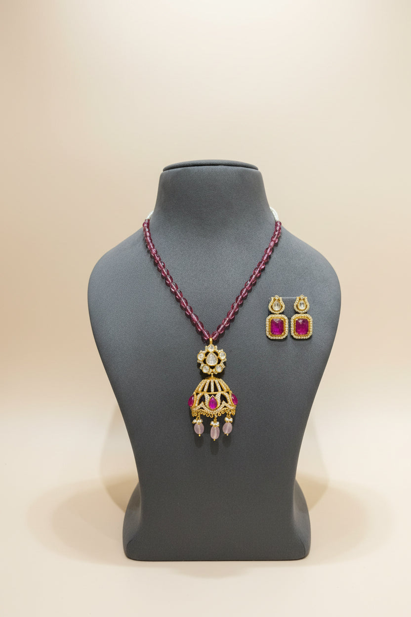 Jhumka Moissanite Polki Pendant Set