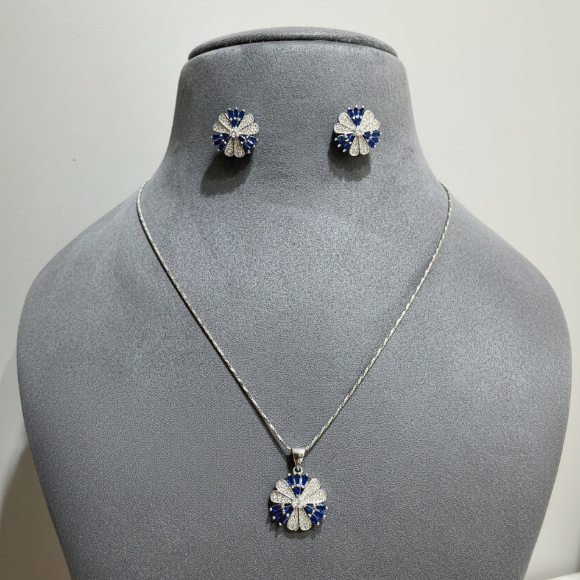 Royal Sapphire Halo Diamond Pendant Set (Only Pendant Set)
