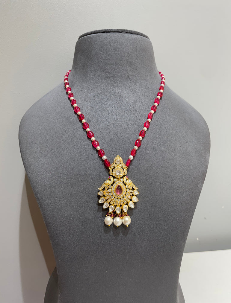 925 Silver Traditional Peacock Polki Pendant