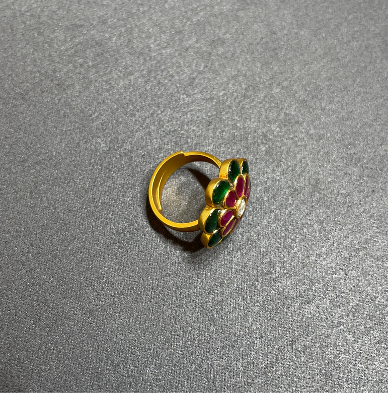 925 Silver Small Floral Gold Look Ring