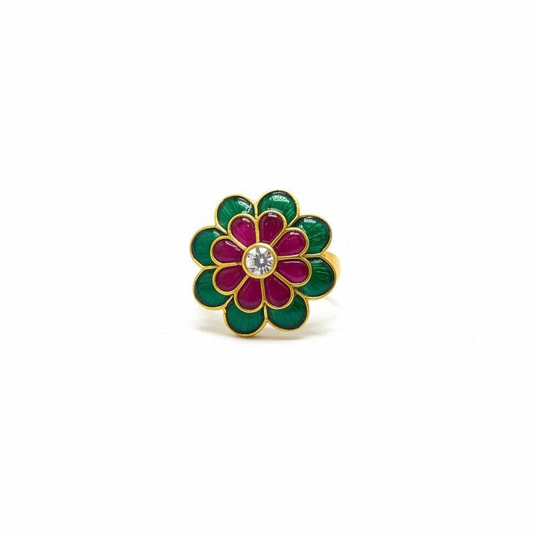 Heritage Meenakari Floral Cocktail Gold Look Ring
