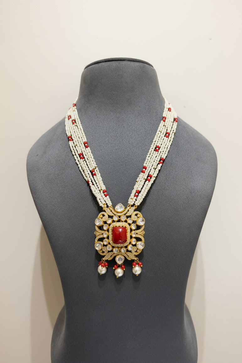 Royal Crimson Cushion-Cut Shield Pendant Set