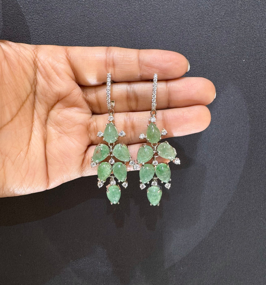 925 Silver Green Beads Drop Earrings