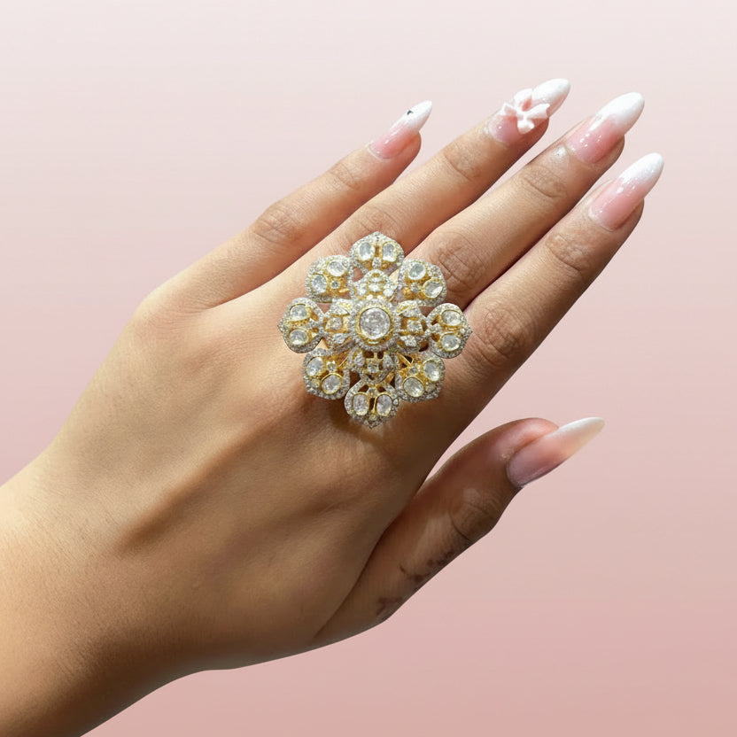 Moissanite Polki Statement Cocktail Ring
