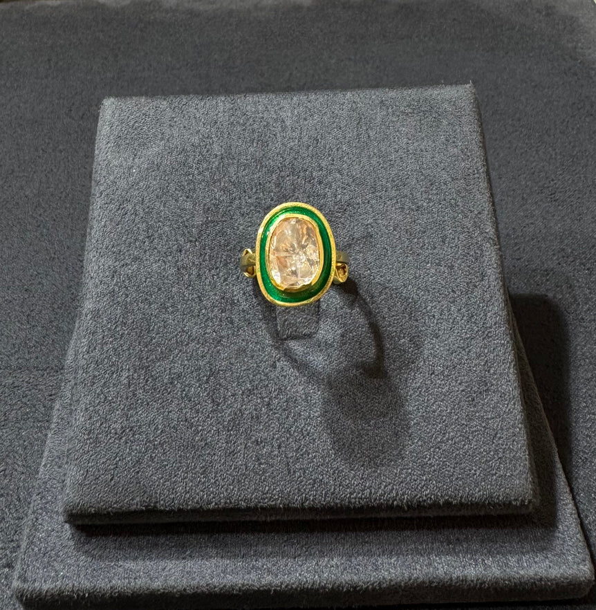 Minimalist Oval Polki Meenakari Ring
