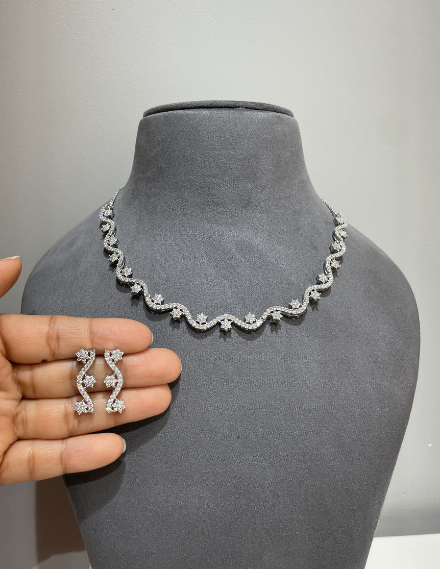 925 Silver Twilight Vine Diamond Look Necklace Set