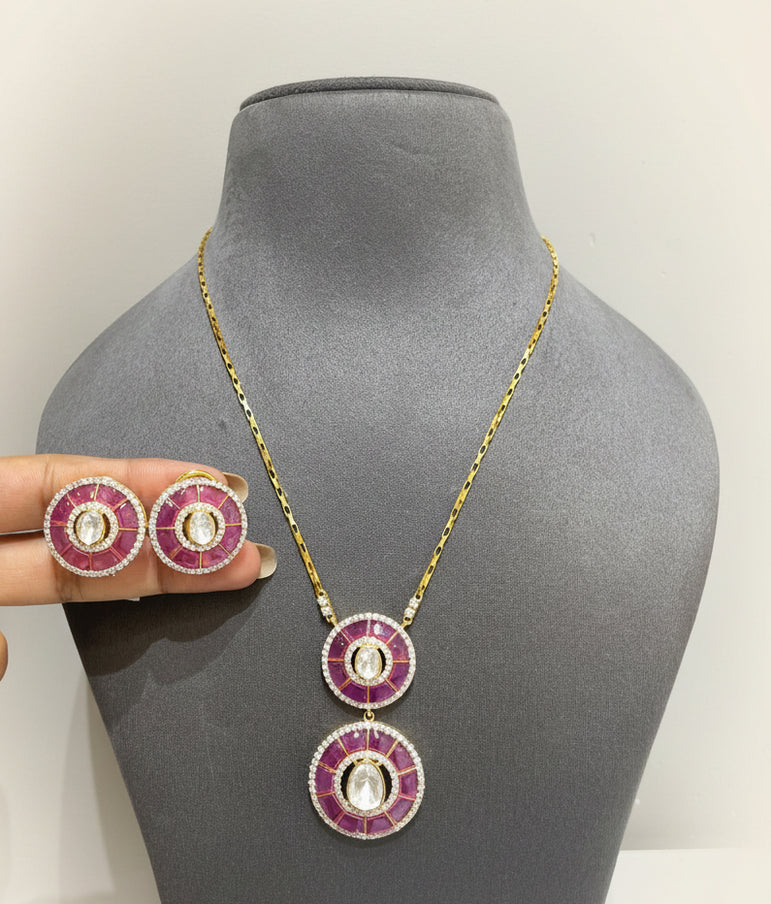 Dual-Tiered Ruby Glass Mosaic Disc Pendant Set
