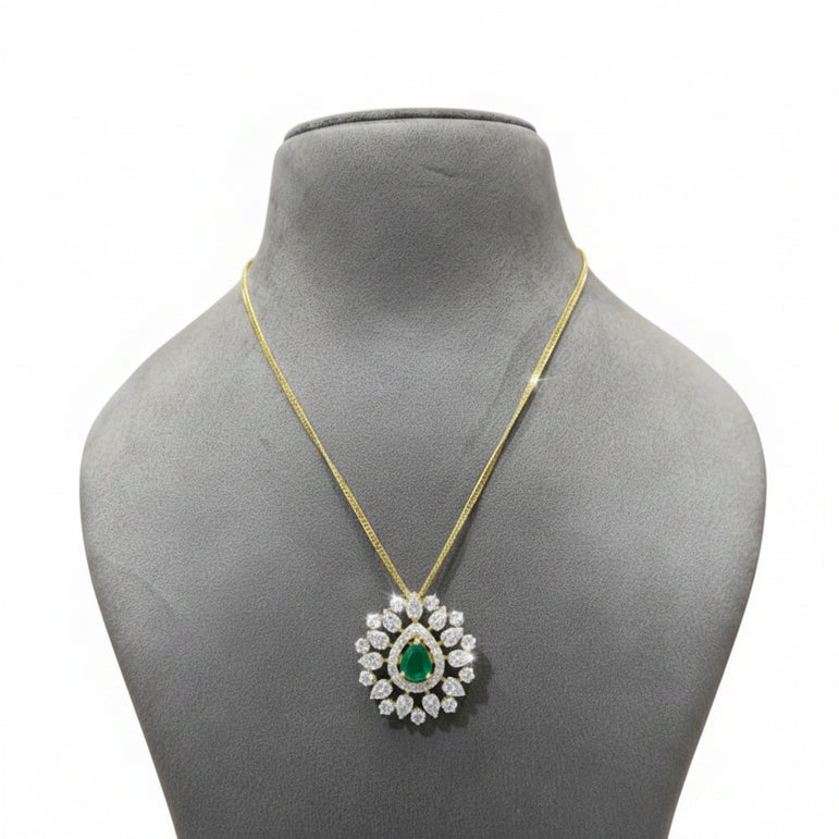 Interchangeable Gemstone Teardrop Sunburst Diamond Look Pendant Set