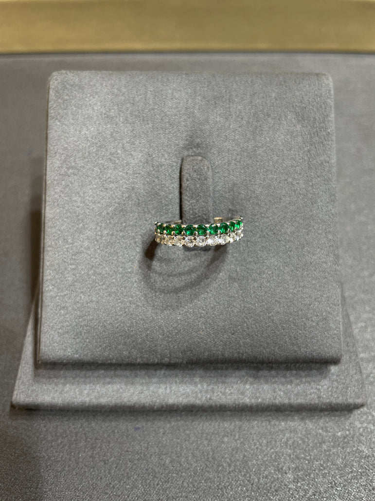Classic Emerald & Diamond Dual-Row Eternity Band