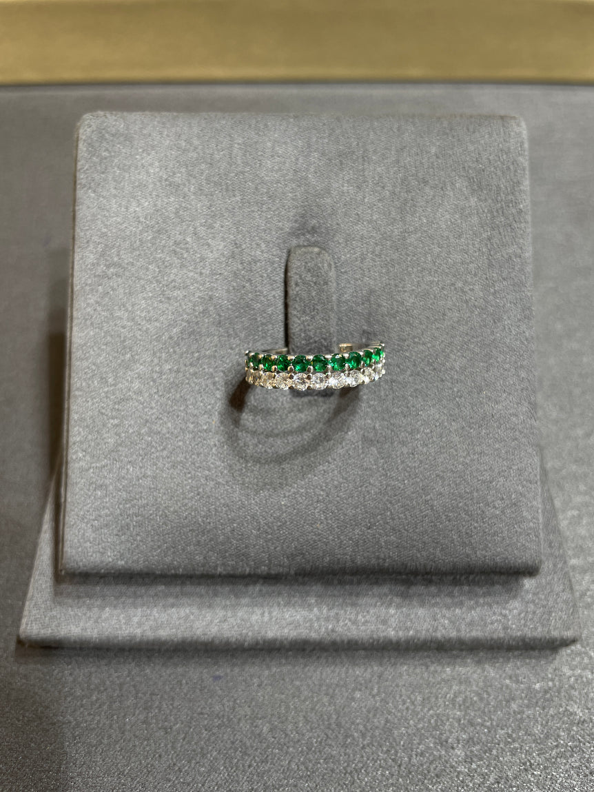 Classic Emerald & Diamond Dual-Row Eternity Band Ring