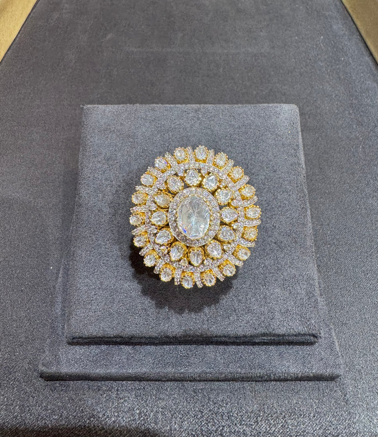 925 Silver Oval Polki Ring