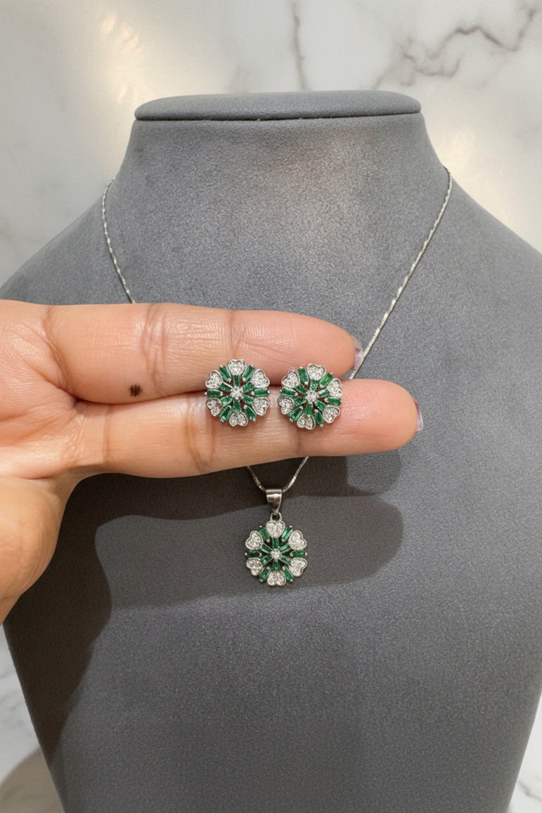 Midnight Garden Green Halo Diamond Pendant Set (Only Pendant Set)