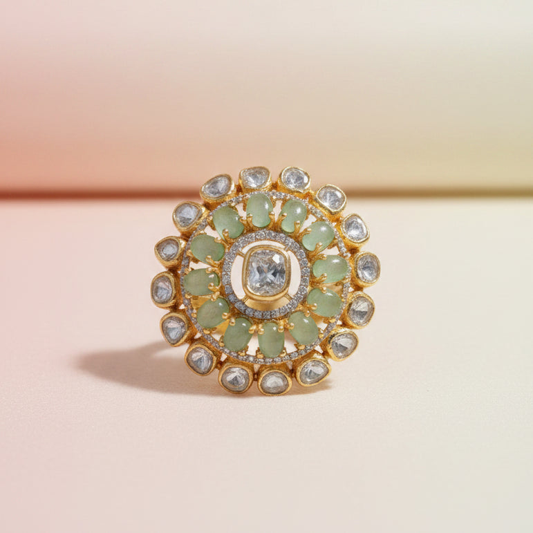 Green Halo Moissanite Polki Statement Ring