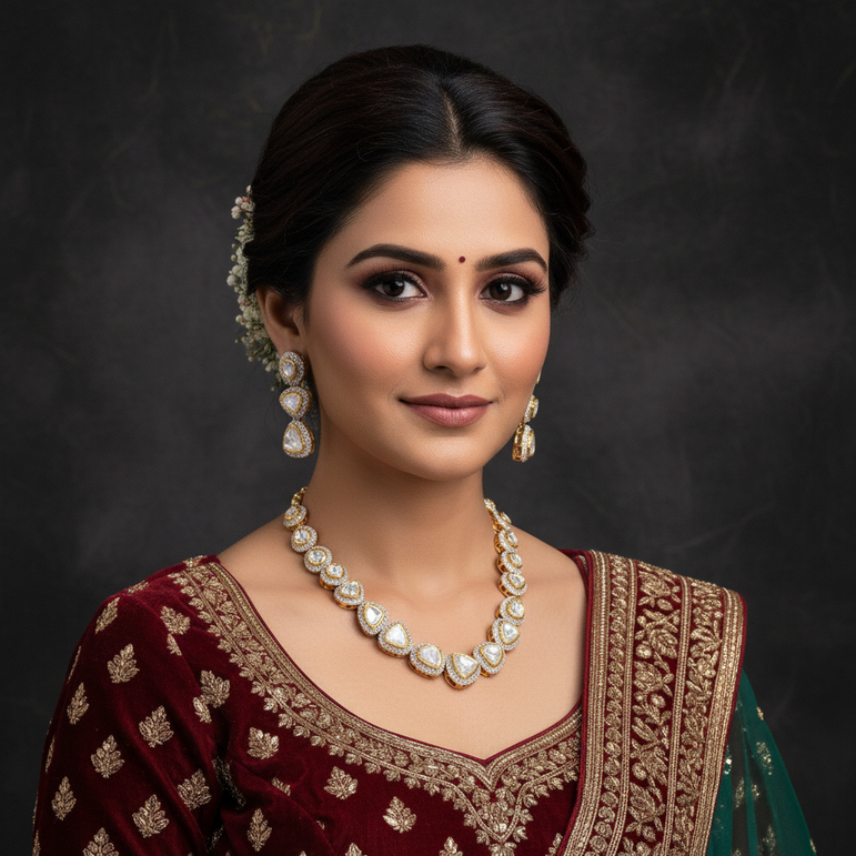 Ethereal Moissanite Polki Long Set